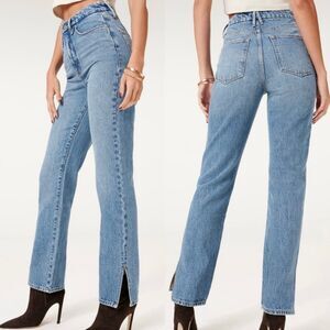 Good American Good Boy Slit Hem Curvy Flat Tummy Tech Gap Proof Jeans Blue 2